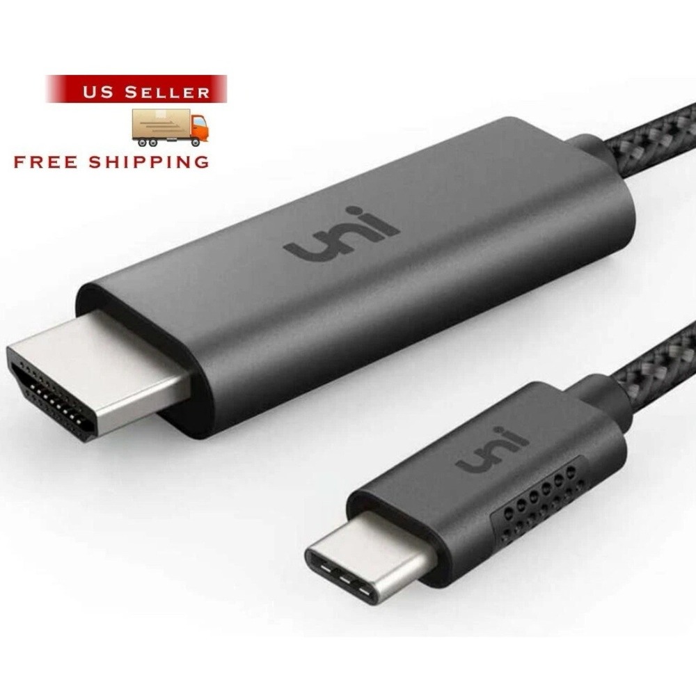 Uni USB-C to HDMI Cable 6ft 4K@60Hz Nylon Braided Gray Home Office HDMI 2.0
